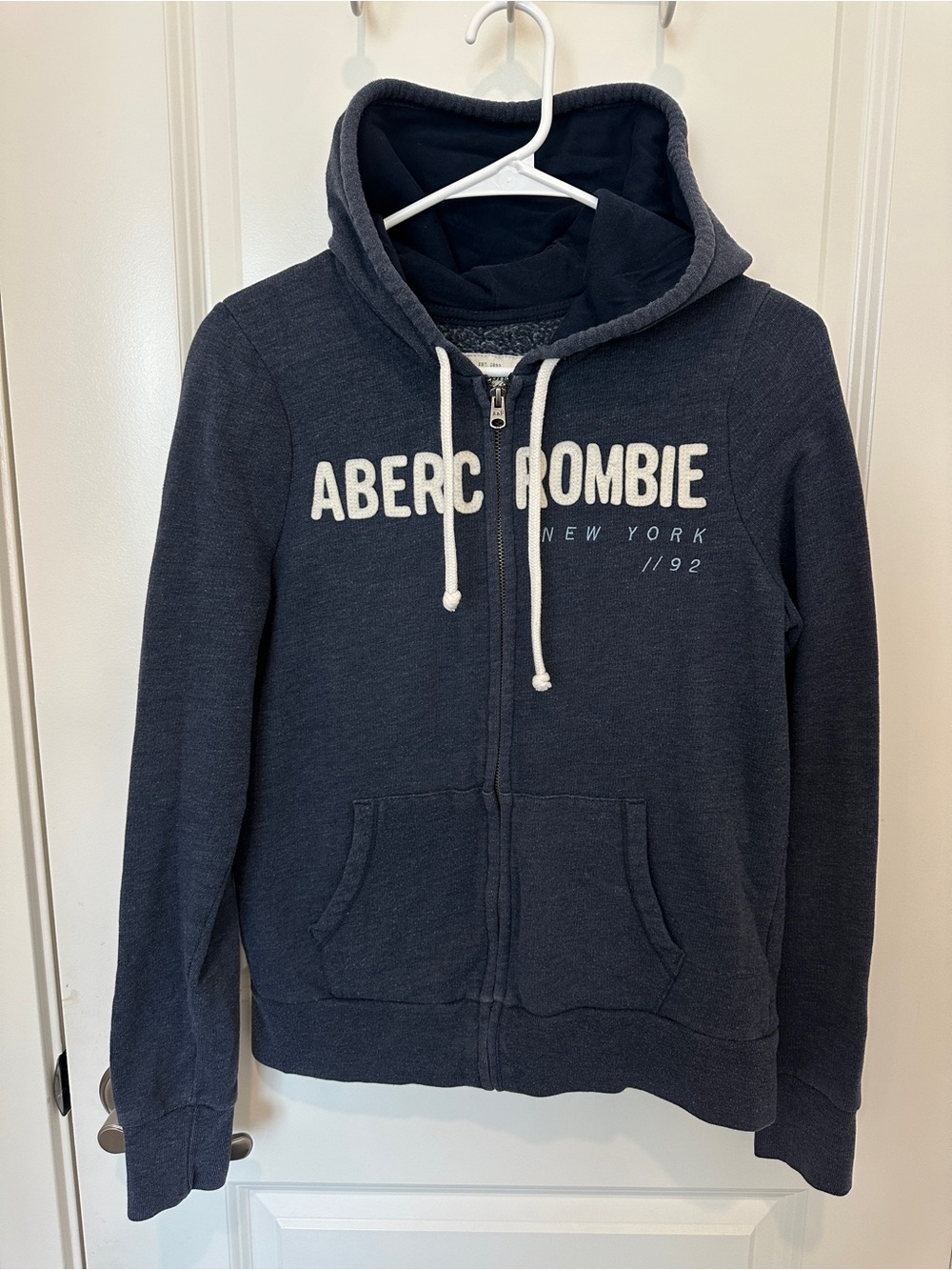 Abercrombie & Fitch Y2K Zip Hoodie Womens L Navy New York 92 Sweatshirt